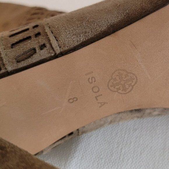 ISOLA Suede Ankle Boots Sz 8 Women's Tan Geometric Cutout - Picture 10 of 10